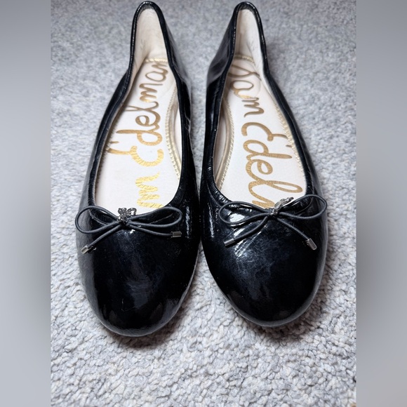 Sam Edelman Felicia Black Patent Leather Ballet Flats Bow Logo Size 11 - Picture 2 of 11